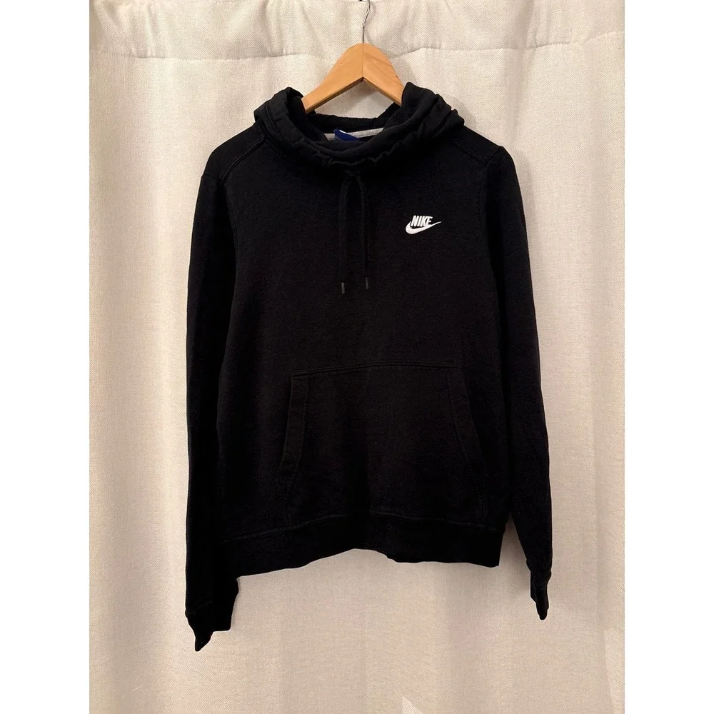 Nike Sportswear Club Fleece Pullover Hoodie Black White Futura Logo Mens Medium